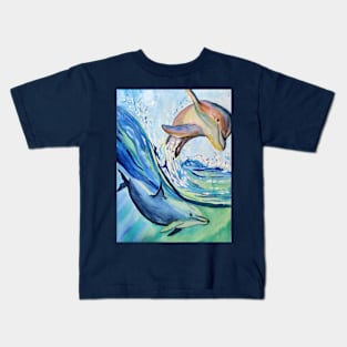 Dolphins, sea life in watercolour pattern illustration Kids T-Shirt